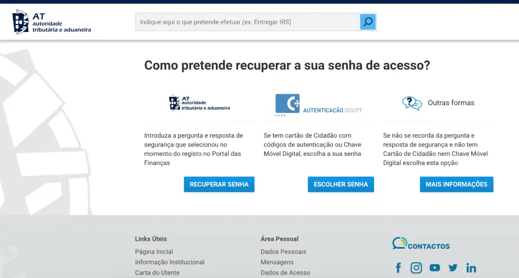 Como recuperar senha finanças